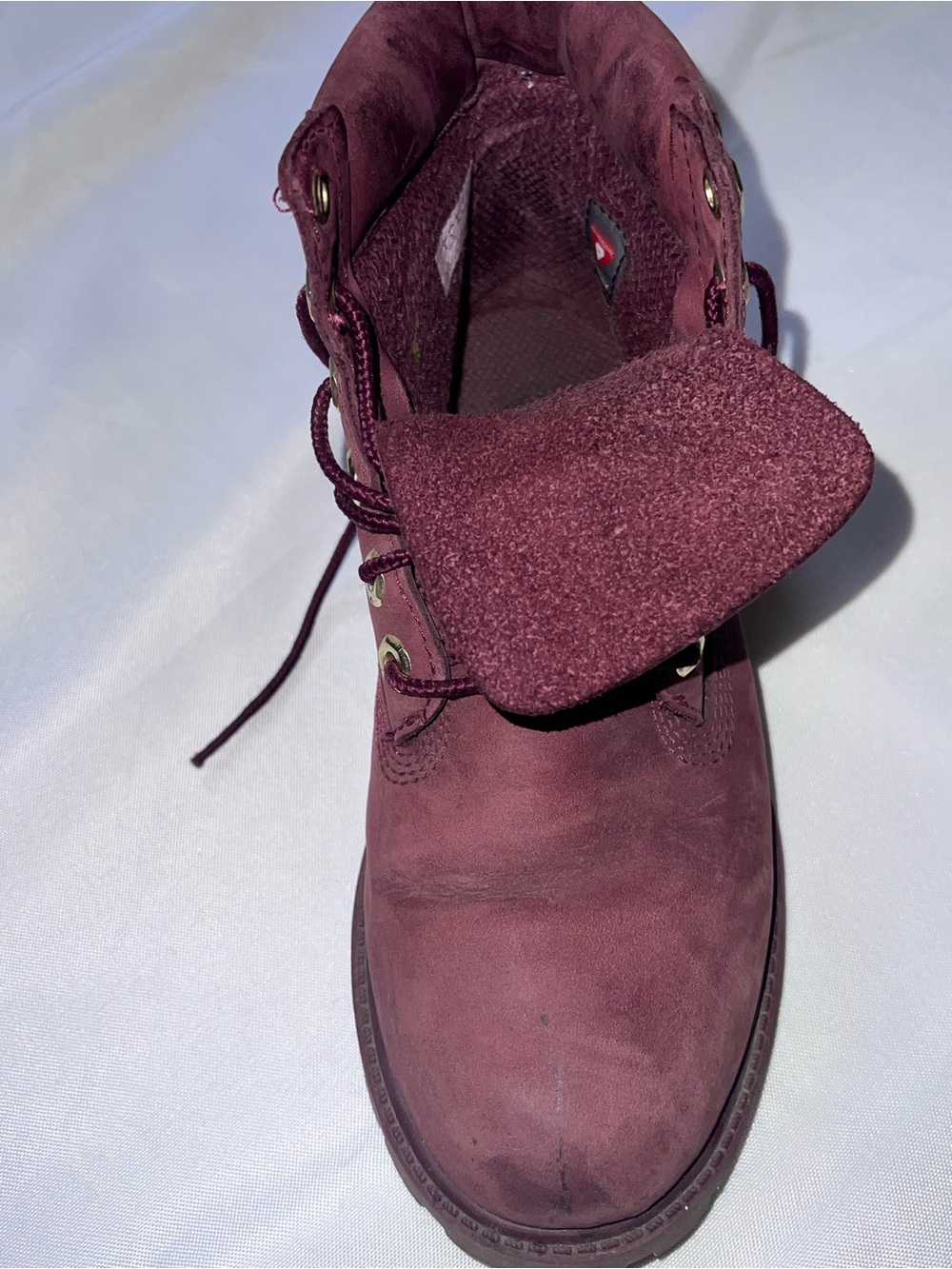 Timberland 6-Inch Premium Boots Burgundy Gold Logo Kids Size 4 - Picture 10 of 14